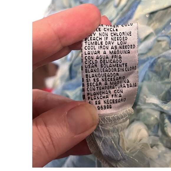 90's U Dress By Sharon Sleeveless Blue Yel Metallic Thread Ruffled Top New Large - Picture 8 of 8